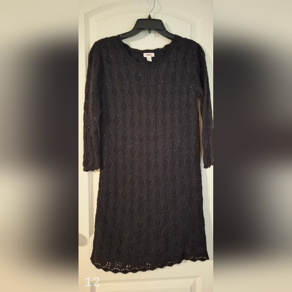 Girls' 3/4 Sleeve Shine Crochet Sweater Dress XL 14-16 elegant formal basic